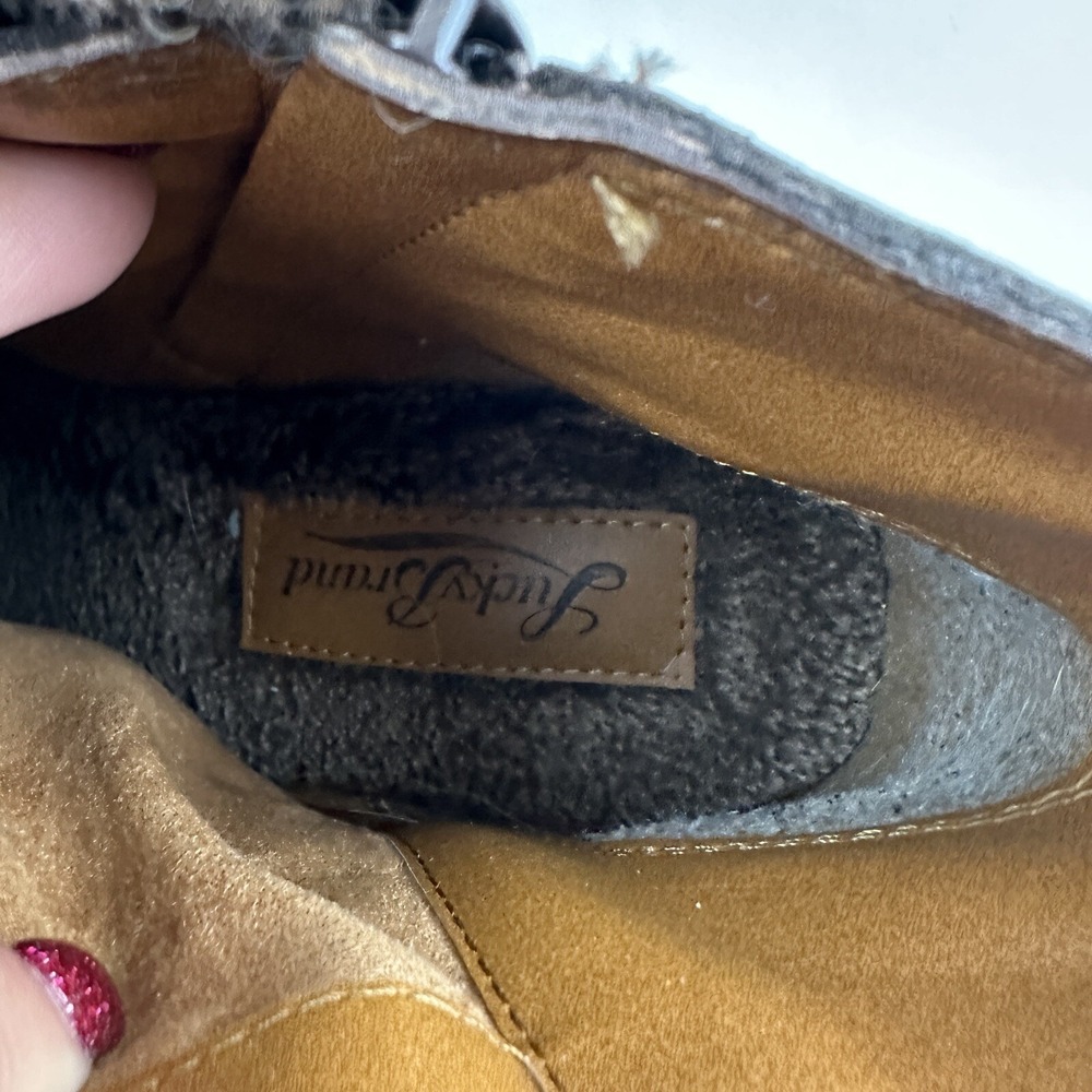 Lucky Brand Yorque Wedge Boots Size 9.5 Brown Leather Faux Fur Lined Side Zip - Picture 3 of 12